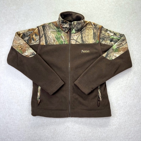 Rocky Other - Rocky Camo Fleece Jacket Size M Polyester Brown Convertible Zip Off Sleeve Vest